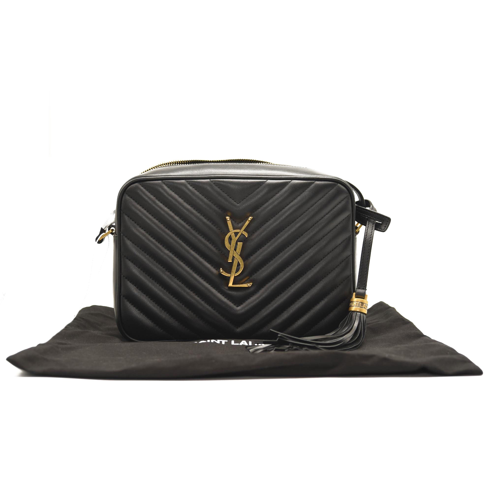 SAINT LAURENT Calfskin Matelasse Monogram Lou Camera Bag Black