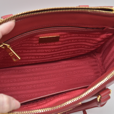 $4700 Prada Saffiano Mini Galleria Double Zip Tote Fuxia