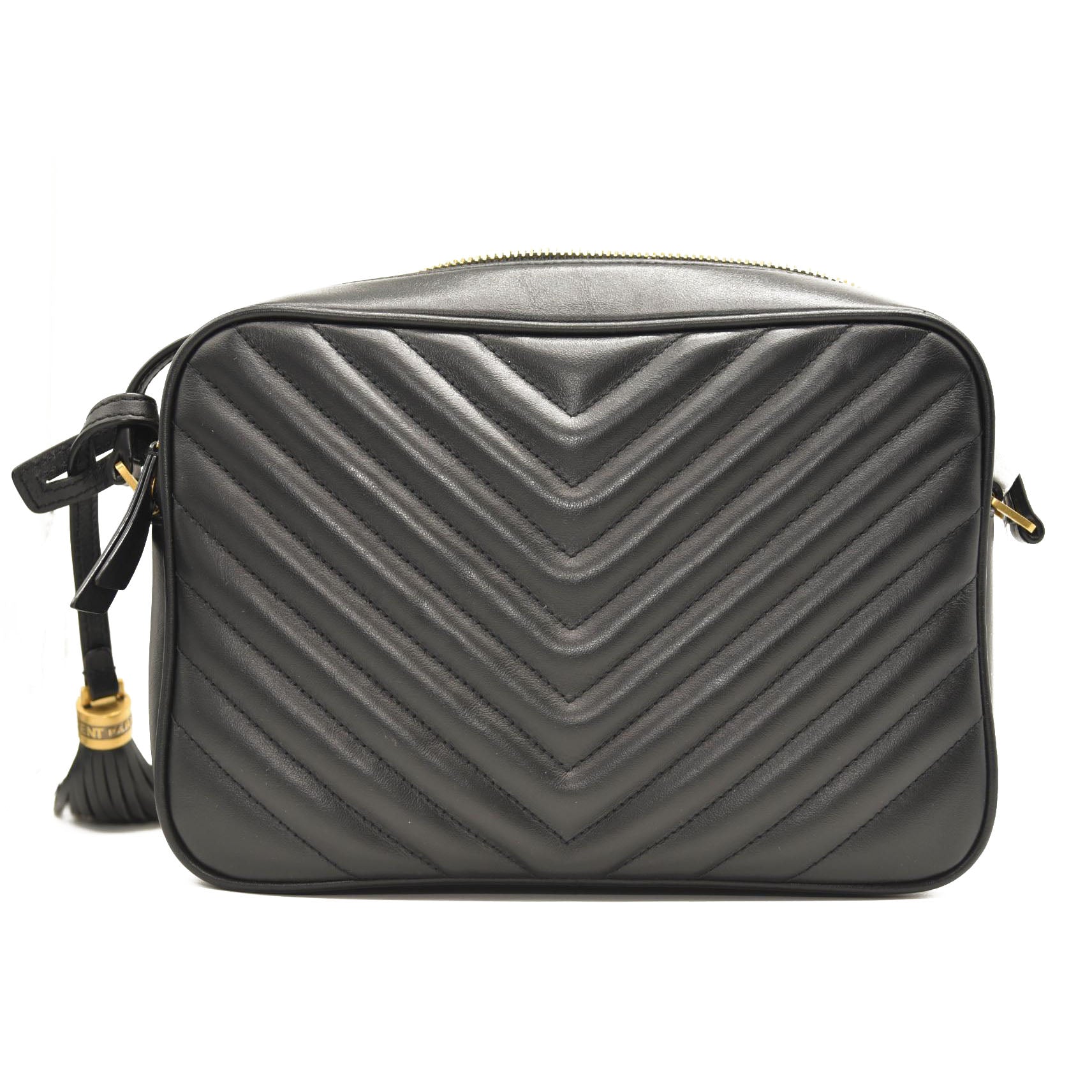 SAINT LAURENT Calfskin Matelasse Monogram Lou Camera Bag Black