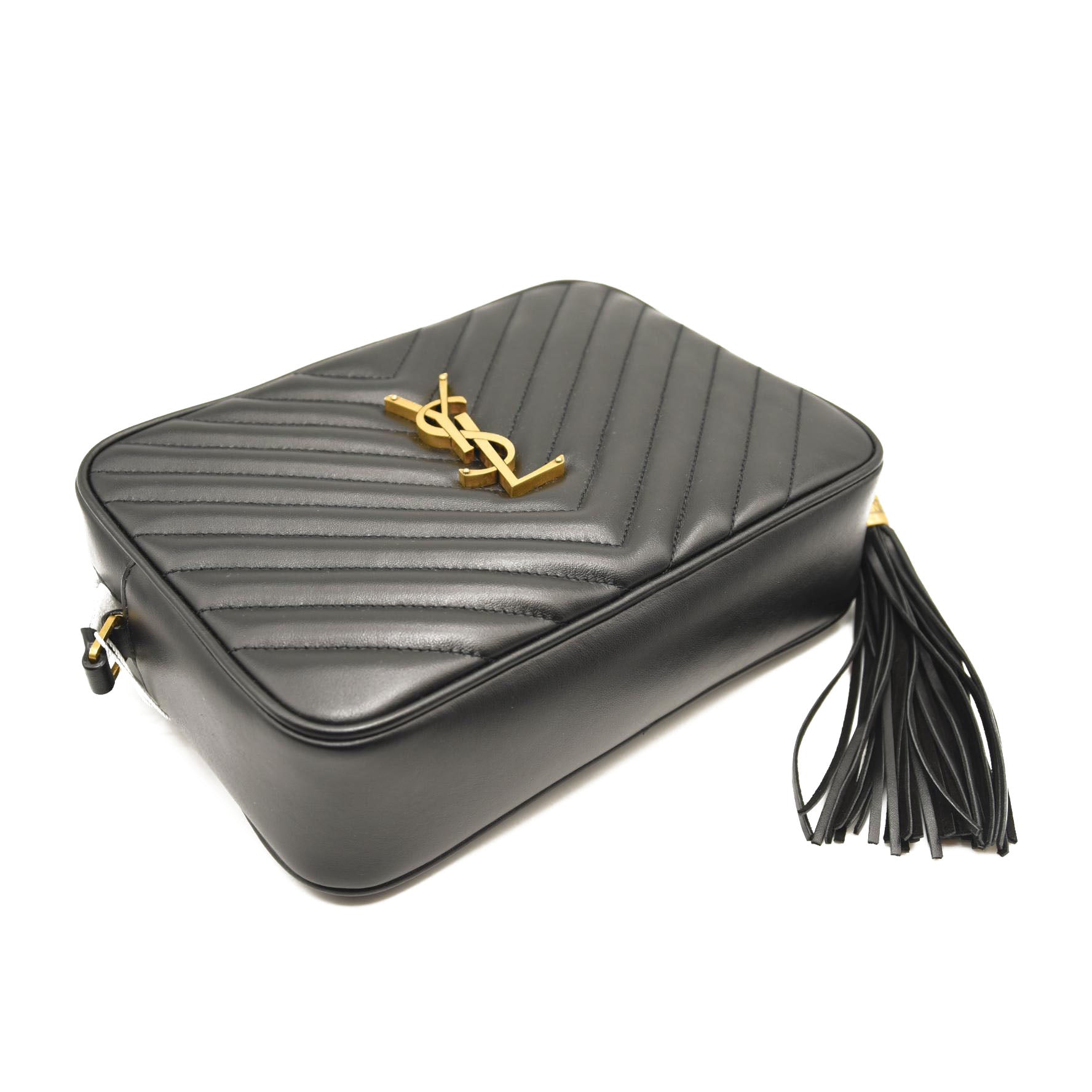 SAINT LAURENT Calfskin Matelasse Monogram Lou Camera Bag Black