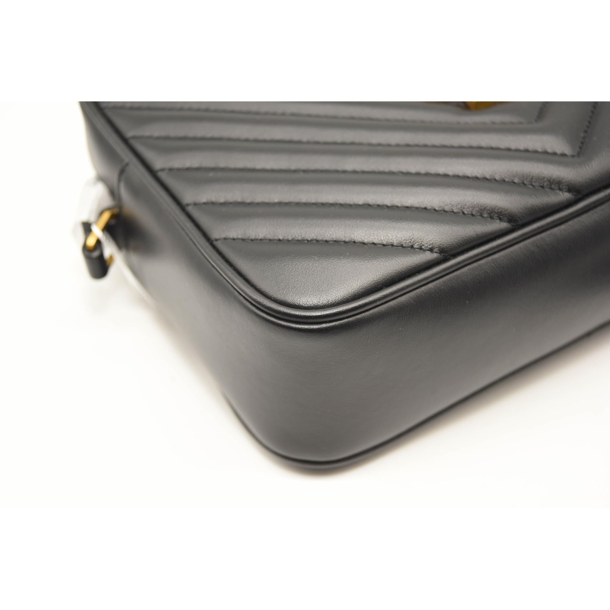 SAINT LAURENT Calfskin Matelasse Monogram Lou Camera Bag Black