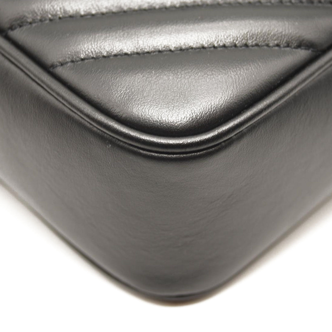 SAINT LAURENT Calfskin Matelasse Monogram Lou Camera Bag Black