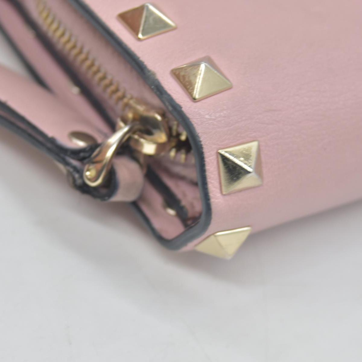Valentino Poudre Leather Rockstud Zip-Around Compact Wallet