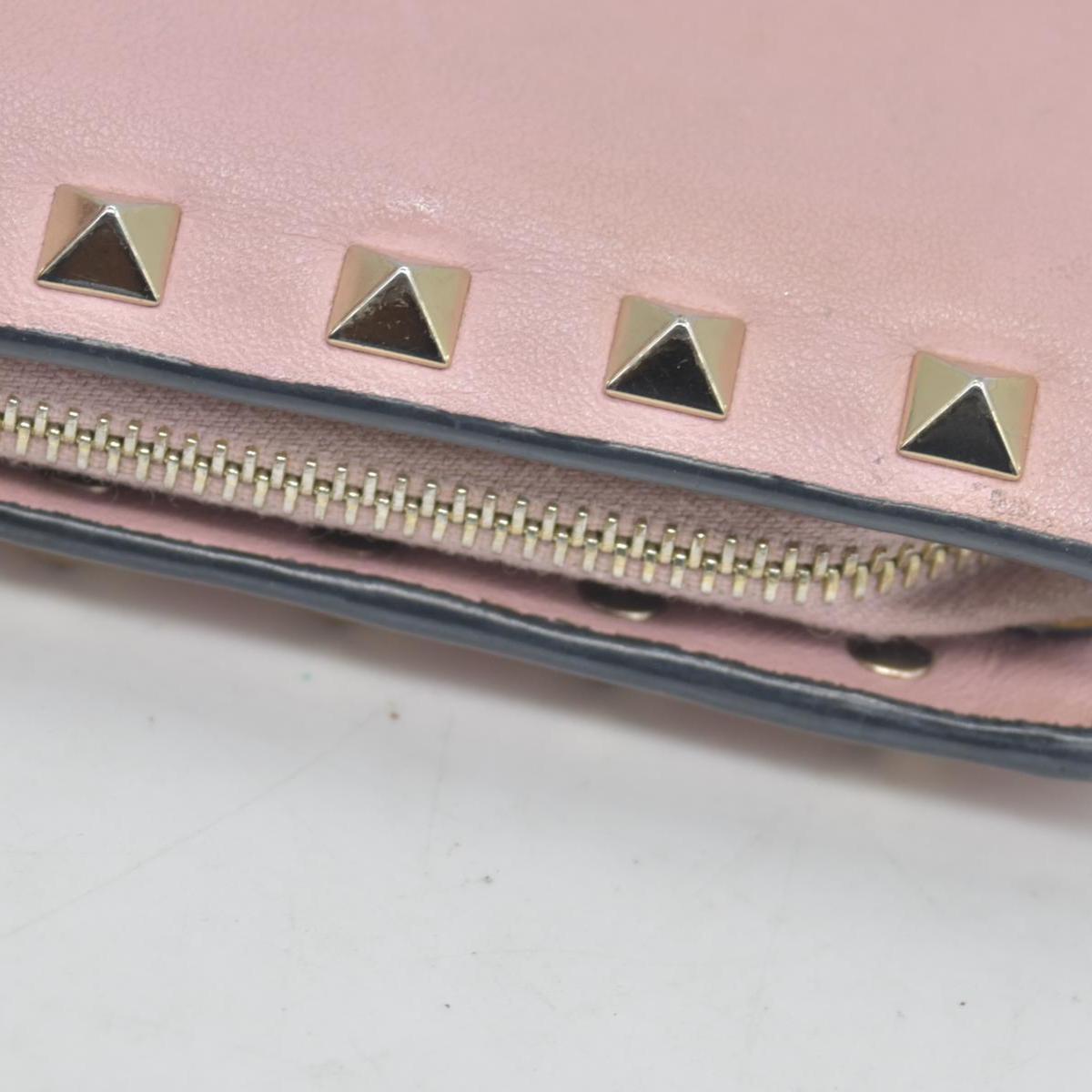 Valentino Poudre Leather Rockstud Zip-Around Compact Wallet