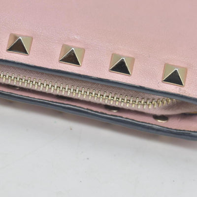Valentino Poudre Leather Rockstud Zip-Around Compact Wallet