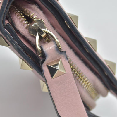 Valentino Poudre Leather Rockstud Zip-Around Compact Wallet