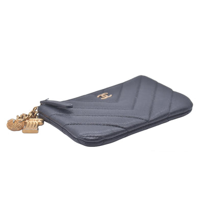Chanel Caviar Chevron Quilted Small Ancient Greek Charms Cosmetic Case Black CONSIGNMENT
