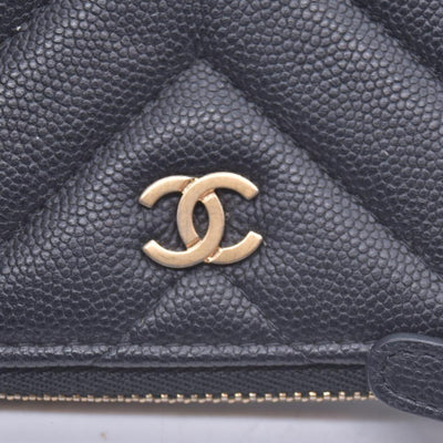 Chanel Caviar Chevron Quilted Small Ancient Greek Charms Cosmetic Case Black CONSIGNMENT