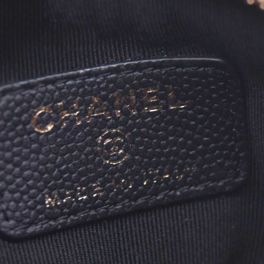 Chanel Caviar Chevron Quilted Small Ancient Greek Charms Cosmetic Case Black CONSIGNMENT