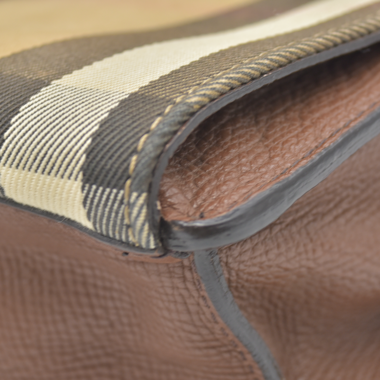 $1290 Burberry Derby Calfskin House Check Small Macken Crossbody Bag Tan