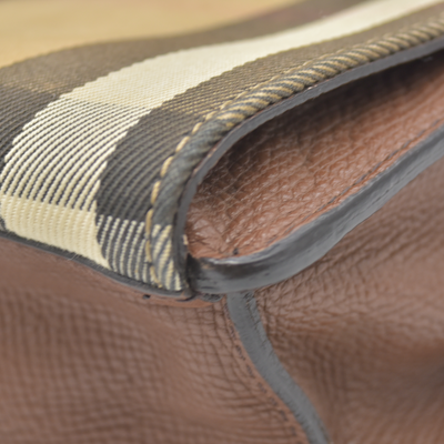 $1290 Burberry Derby Calfskin House Check Small Macken Crossbody Bag Tan