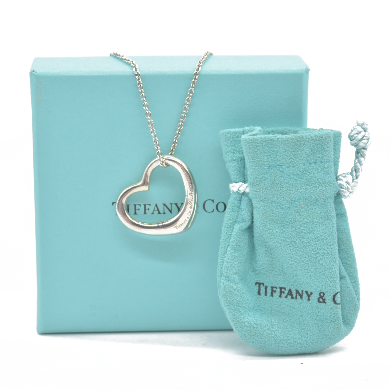 $650 Tiffany & Co Elsa Peretti Open Heart Necklace – Larger 25mm Medium – Sterling Silver