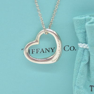 $650 Tiffany & Co Elsa Peretti Open Heart Necklace – Larger 25mm Medium – Sterling Silver