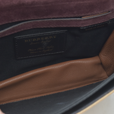 $1290 Burberry Derby Calfskin House Check Small Macken Crossbody Bag Tan
