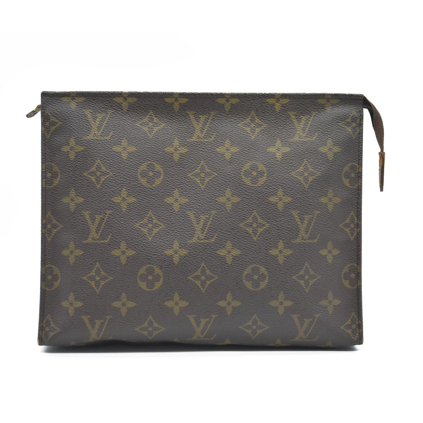 AUCTION $1050 Louis Vuitton Monogram Poche Toilette 26 Cosmetics Pouch Purse Brown 882TH
