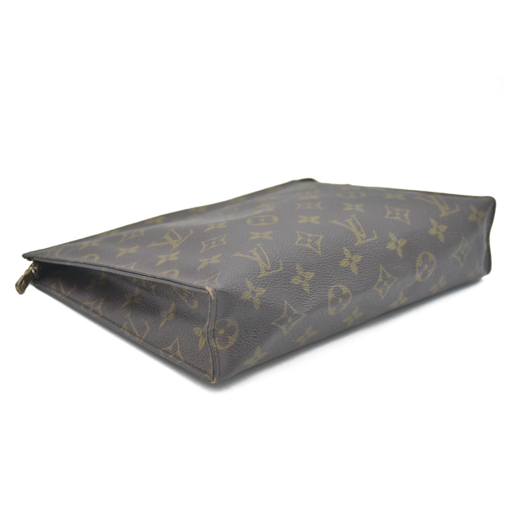 AUCTION $1050 Louis Vuitton Monogram Poche Toilette 26 Cosmetics Pouch Purse Brown 882TH