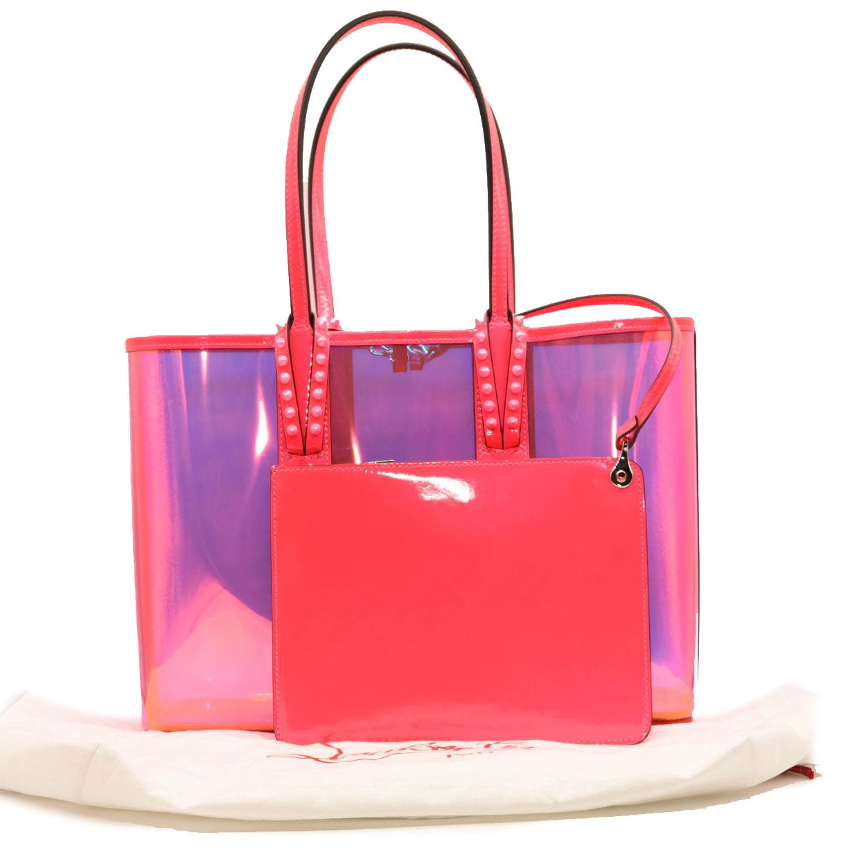 $1790 CHRISTIAN LOUBOUTIN PVC Spikes East West Small Cabata Tote Multicolor