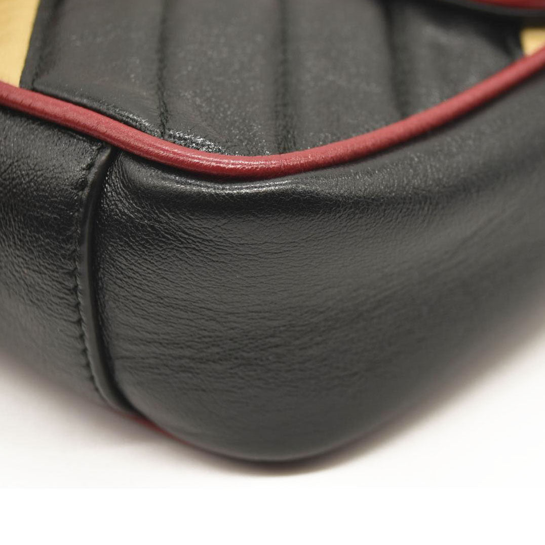 Gucci Azalea Calfskin Matelasse Diagonal Patchwork Mini Torchon GG Marmont Shoulder Bag Black Beige Romantic Cerise