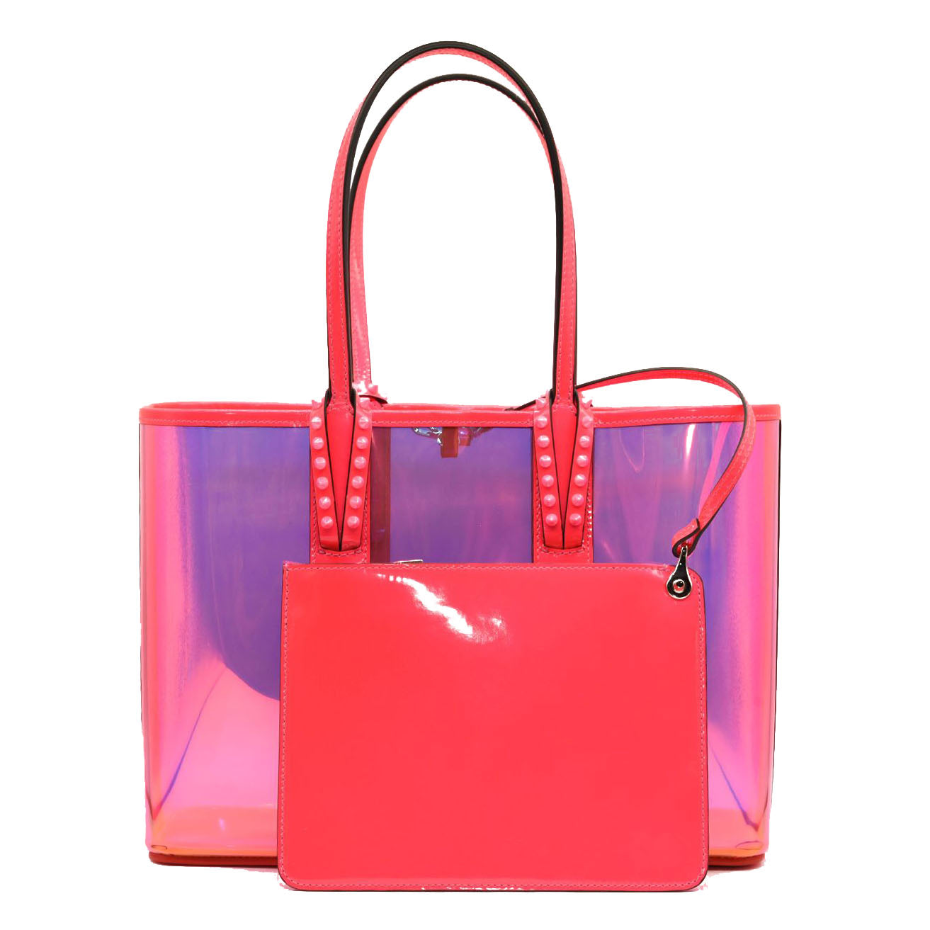 $1790 CHRISTIAN LOUBOUTIN PVC Spikes East West Small Cabata Tote Multicolor