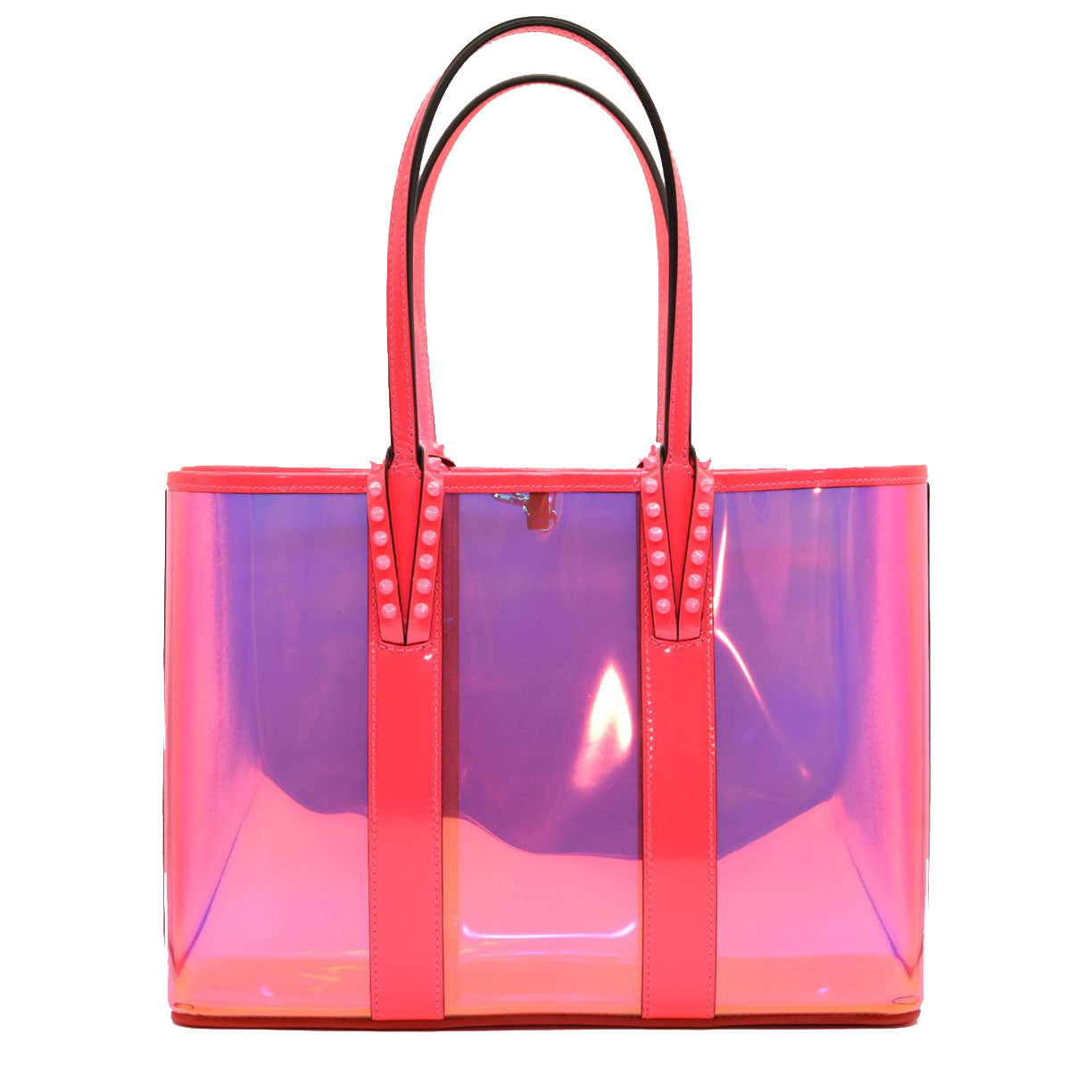 $1790 CHRISTIAN LOUBOUTIN PVC Spikes East West Small Cabata Tote Multicolor