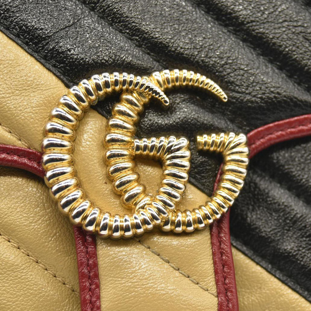 Gucci Azalea Calfskin Matelasse Diagonal Patchwork Mini Torchon GG Marmont Shoulder Bag Black Beige Romantic Cerise