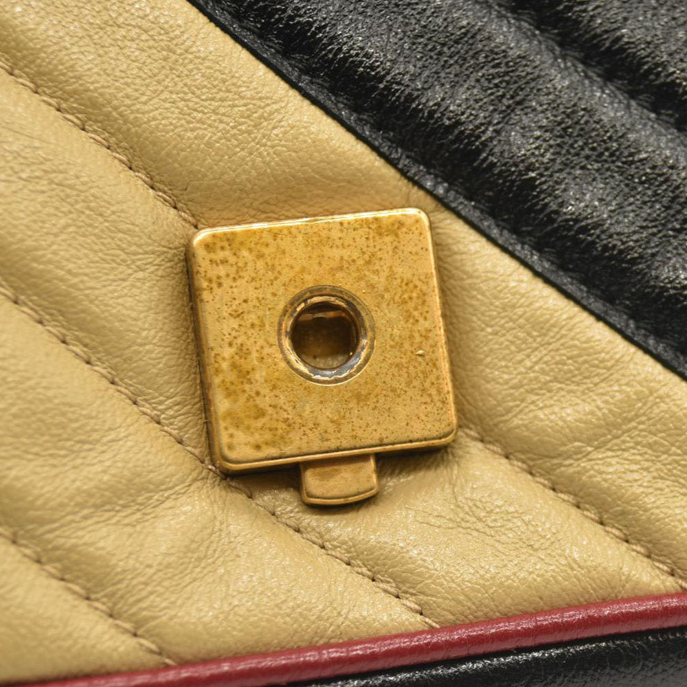 Gucci Azalea Calfskin Matelasse Diagonal Patchwork Mini Torchon GG Marmont Shoulder Bag Black Beige Romantic Cerise