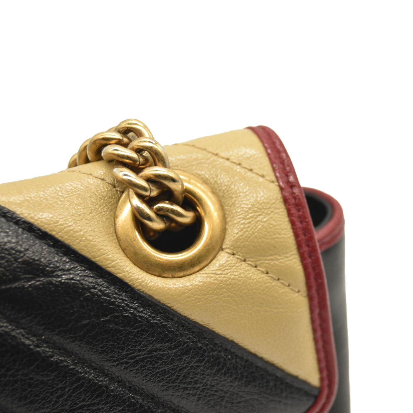 Gucci Azalea Calfskin Matelasse Diagonal Patchwork Mini Torchon GG Marmont Shoulder Bag Black Beige Romantic Cerise