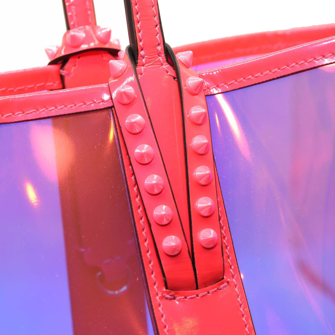 $1790 CHRISTIAN LOUBOUTIN PVC Spikes East West Small Cabata Tote Multicolor