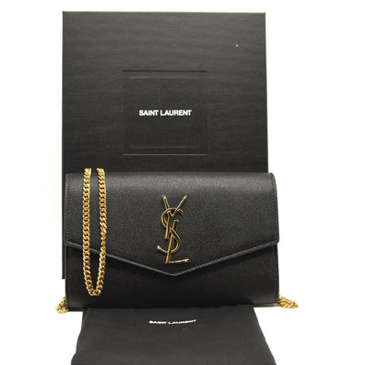 SAINT LAURENT Grain De Poudre Uptown Chain Wallet Black