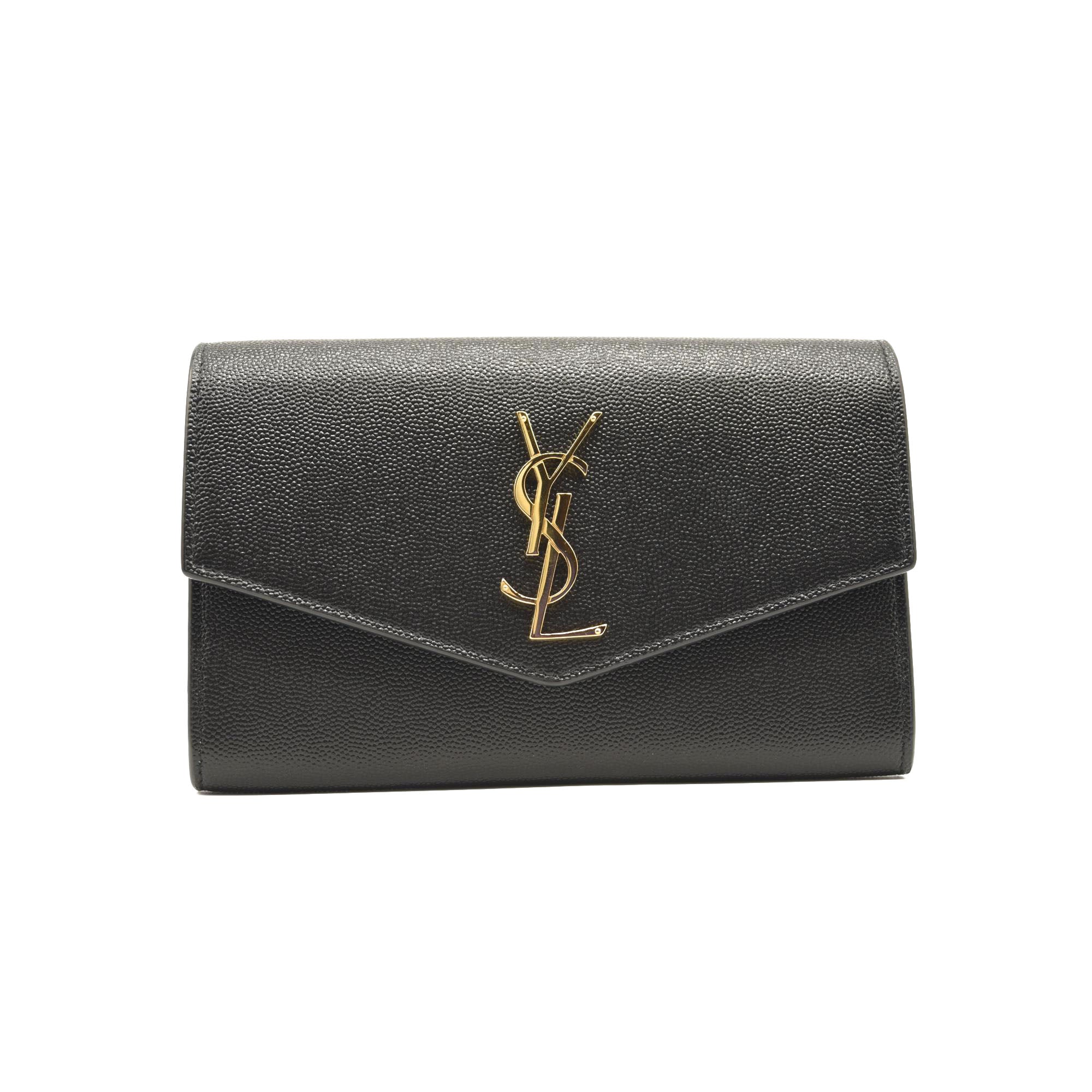 SAINT LAURENT Grain De Poudre Uptown Chain Wallet Black