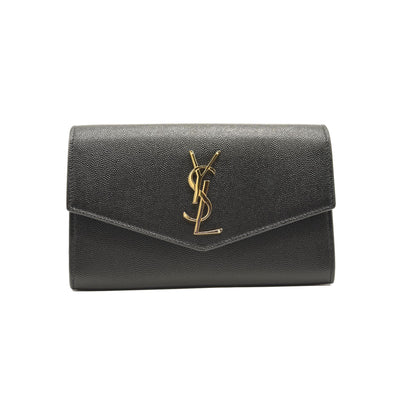 SAINT LAURENT Grain De Poudre Uptown Chain Wallet Black