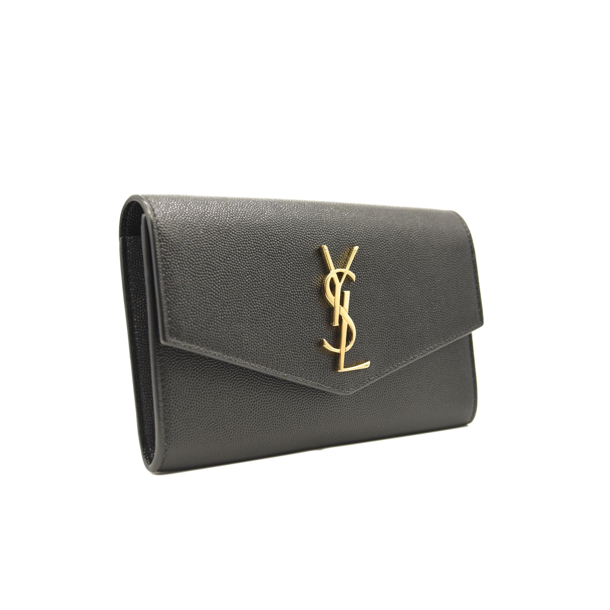 SAINT LAURENT Grain De Poudre Uptown Chain Wallet Black