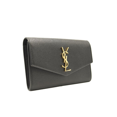 SAINT LAURENT Grain De Poudre Uptown Chain Wallet Black