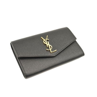 SAINT LAURENT Grain De Poudre Uptown Chain Wallet Black