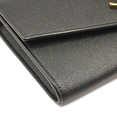 SAINT LAURENT Grain De Poudre Uptown Chain Wallet Black