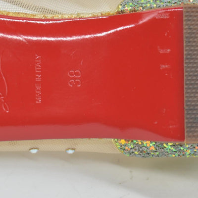$1245 Christian Louboutin Crystal Strass Follies Flats 38 Light Silk
