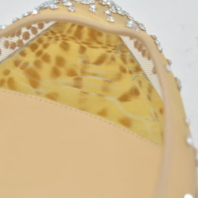 $1245 Christian Louboutin Crystal Strass Follies Flats 38 Light Silk