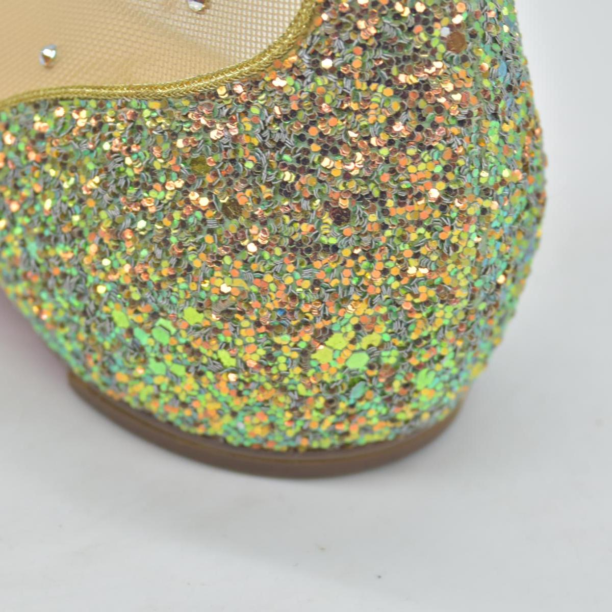 $1245 Christian Louboutin Crystal Strass Follies Flats 38 Light Silk