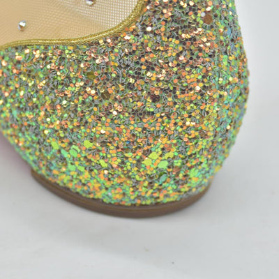$1245 Christian Louboutin Crystal Strass Follies Flats 38 Light Silk