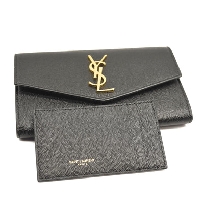SAINT LAURENT Grain De Poudre Uptown Chain Wallet Black