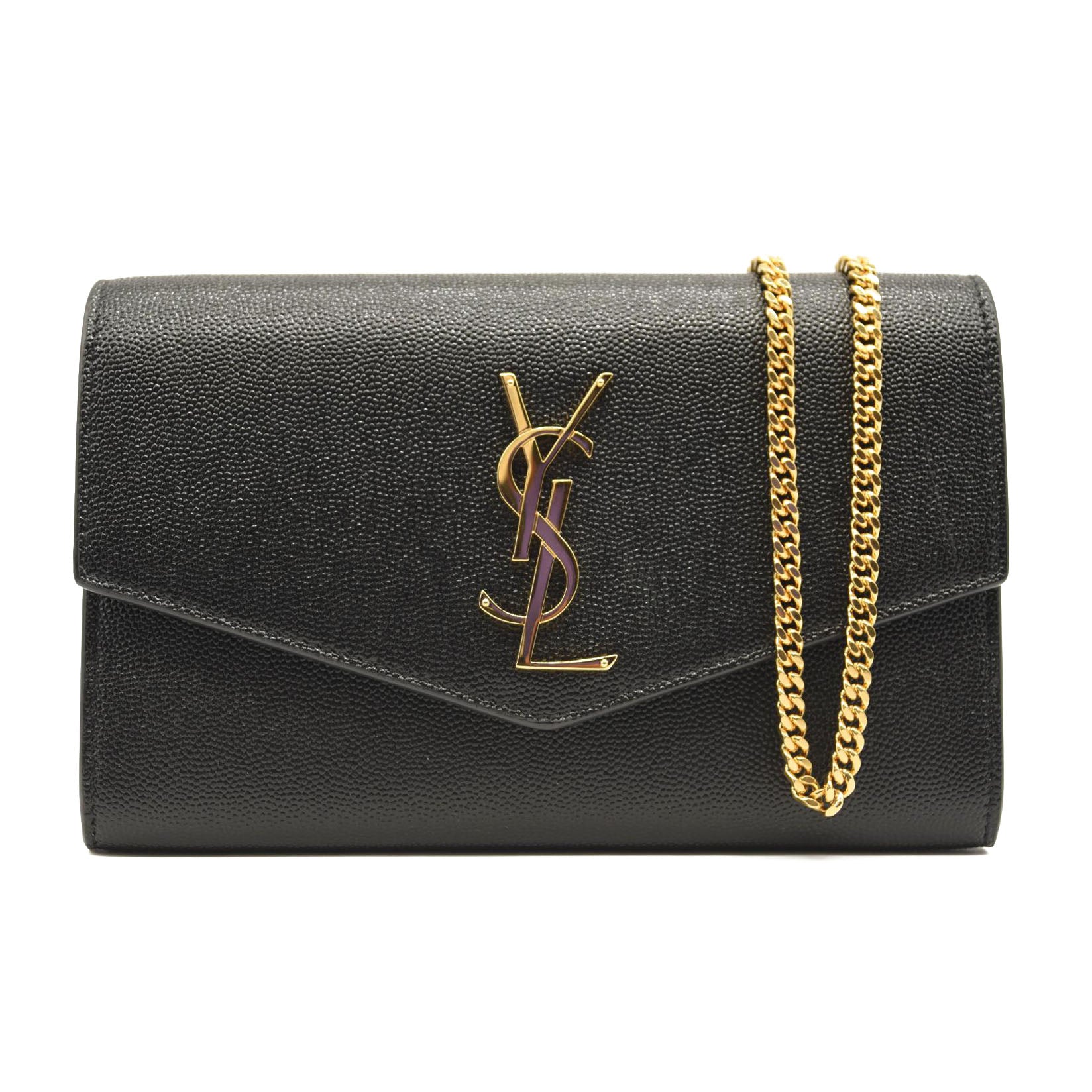 SAINT LAURENT Grain De Poudre Uptown Chain Wallet Black