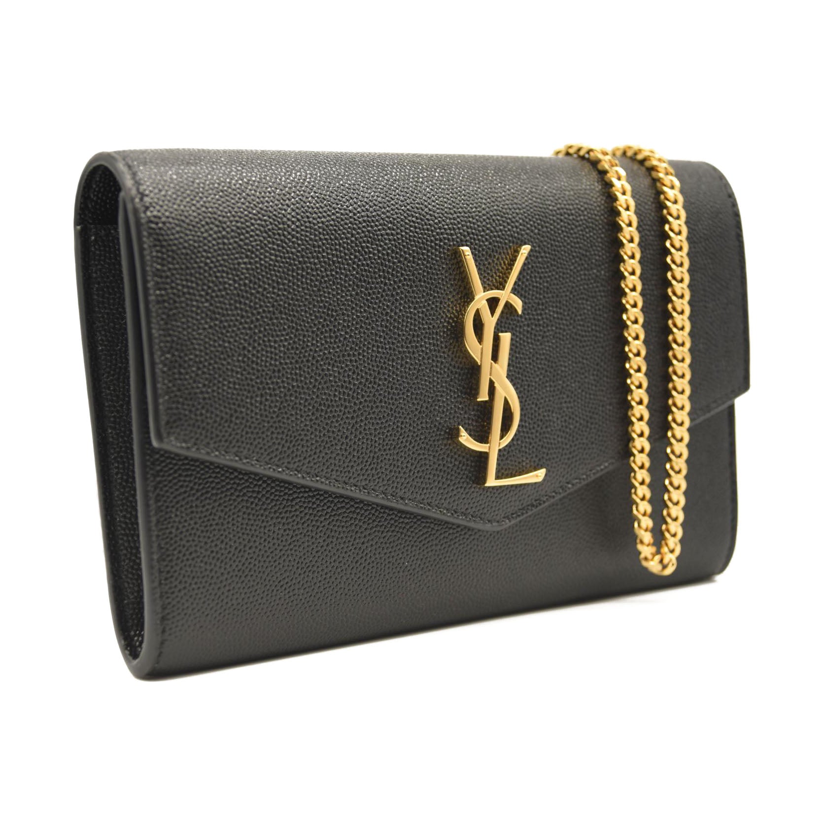 SAINT LAURENT Grain De Poudre Uptown Chain Wallet Black