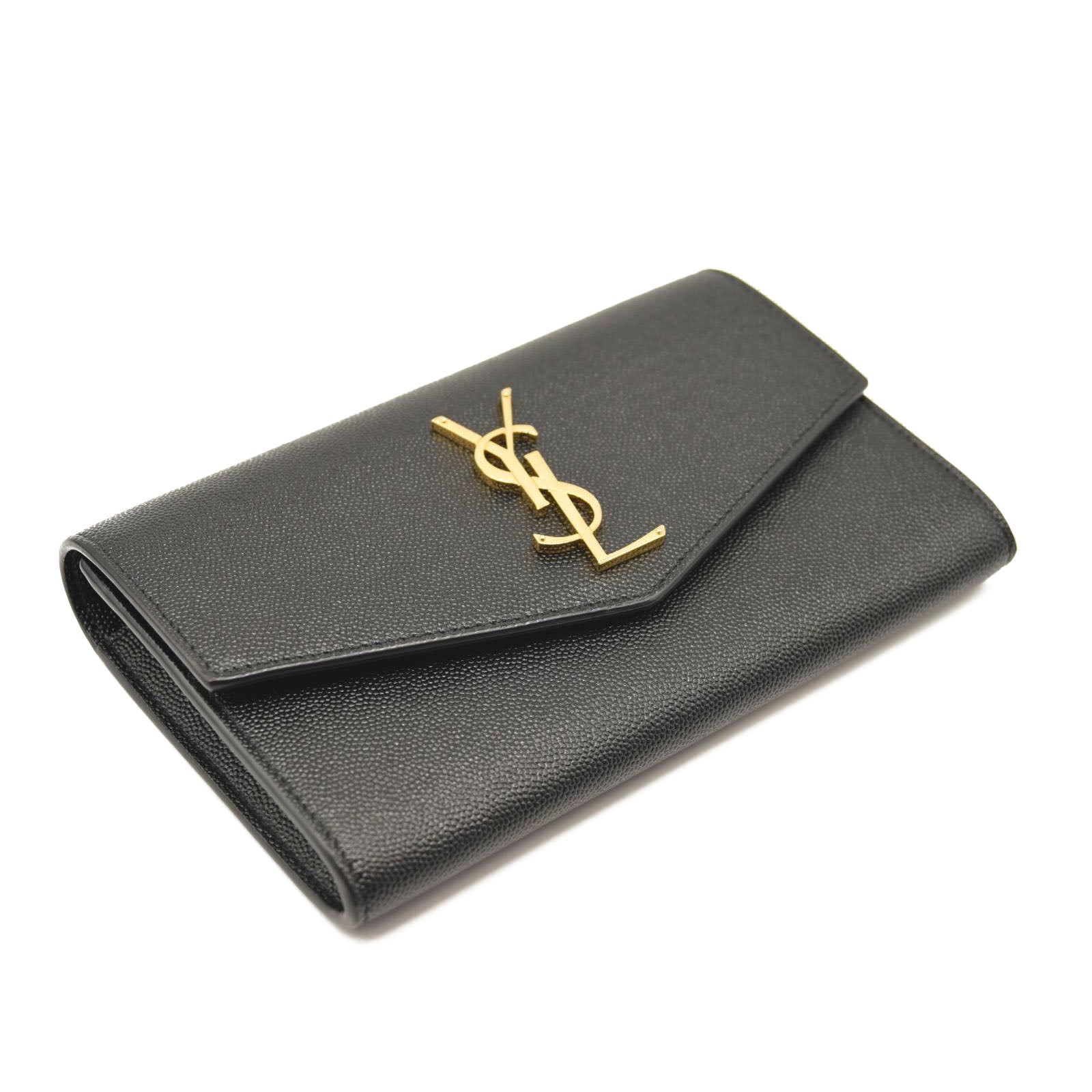 SAINT LAURENT Grain De Poudre Uptown Chain Wallet Black
