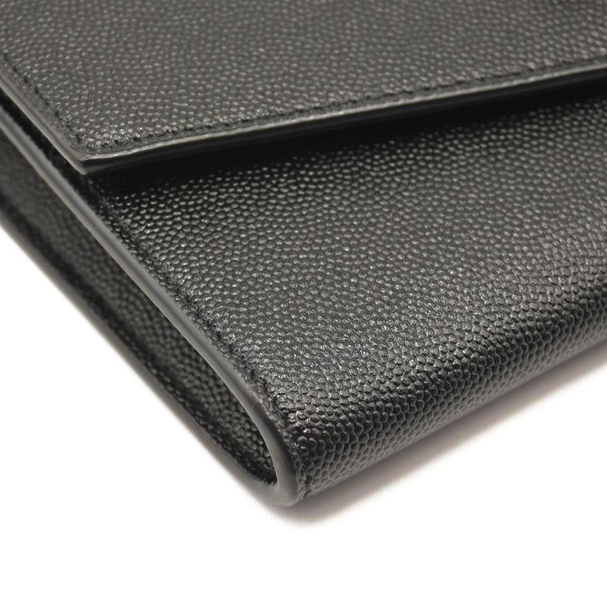 SAINT LAURENT Grain De Poudre Uptown Chain Wallet Black