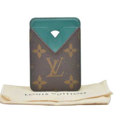 $445 2024 Louis Vuitton Monogram Macassar Magnetic Card Holder Green ME3274