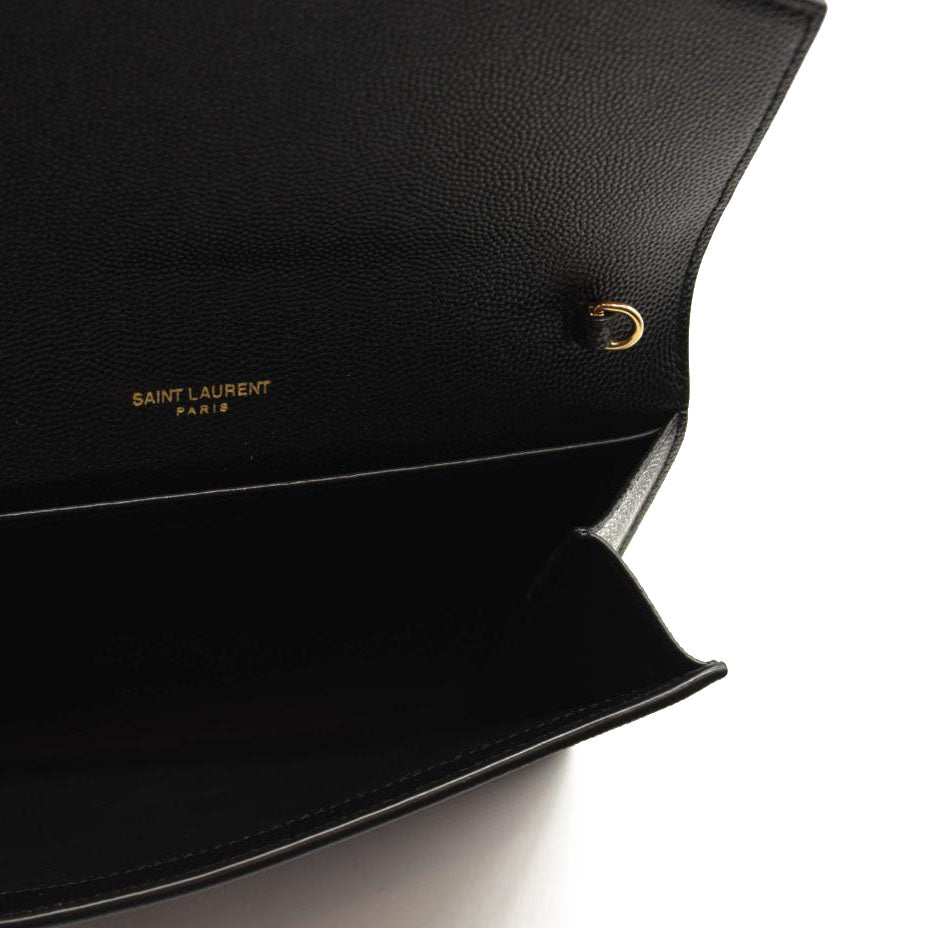 SAINT LAURENT Grain De Poudre Uptown Chain Wallet Black