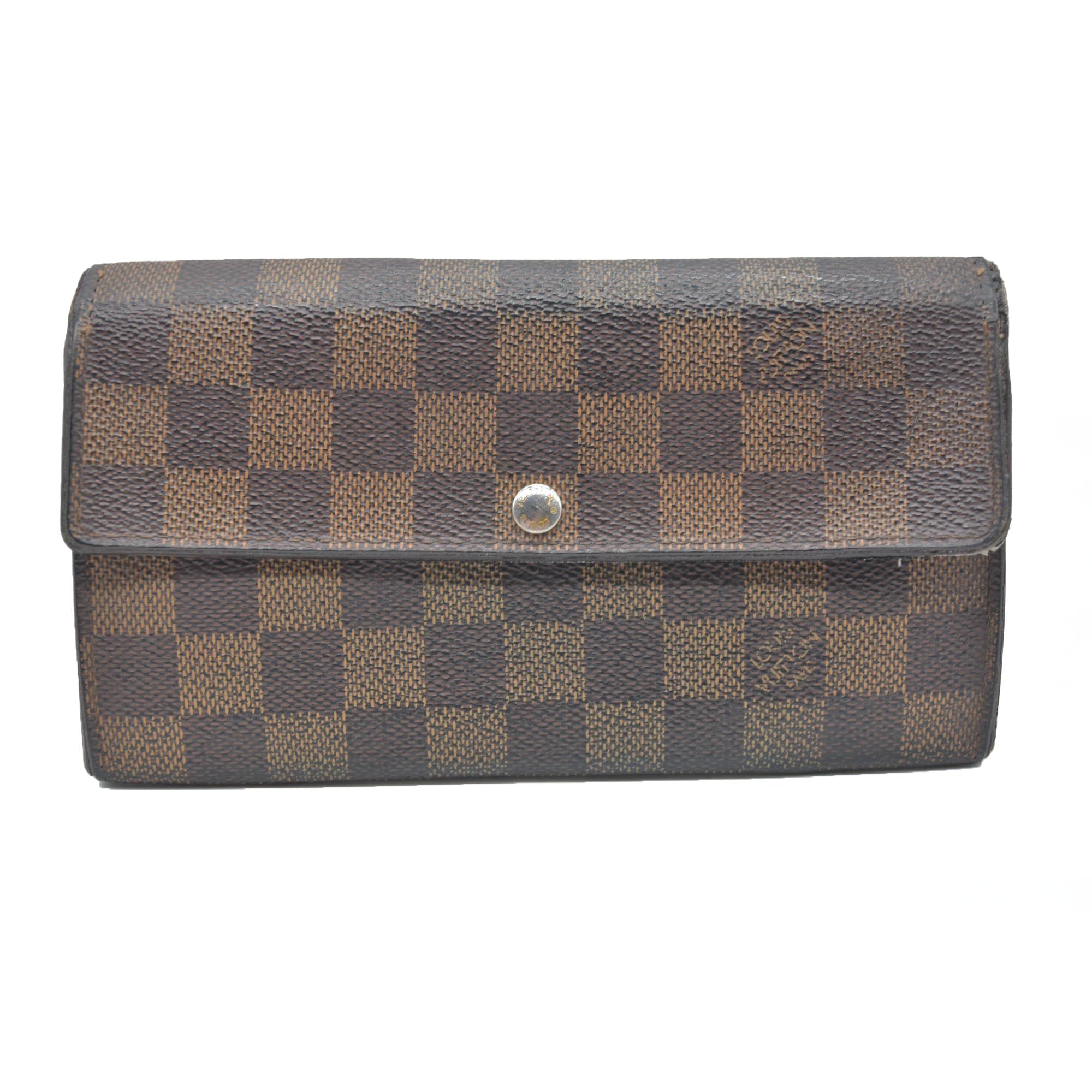 $770 Louis Vuitton Damier Porte Feuille Sarah Long Bifold Wallet Brown