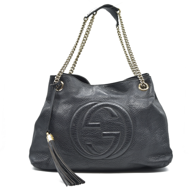 Gucci Pebbled Calfskin Medium Soho Chain Shoulder Bag Black
