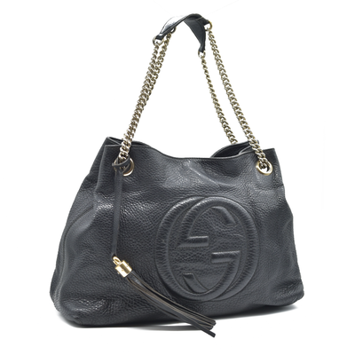 Gucci Pebbled Calfskin Medium Soho Chain Shoulder Bag Black