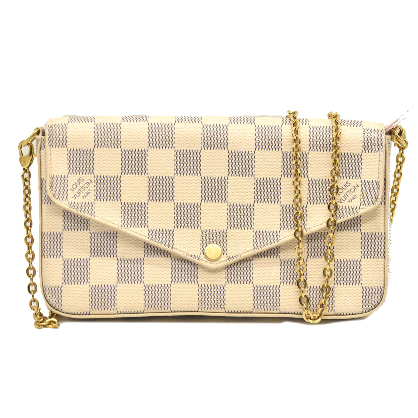 MI3158 LOUIS VUITTON Damier Azur Pochette Felicie Chain Wallet Rose Ballerine